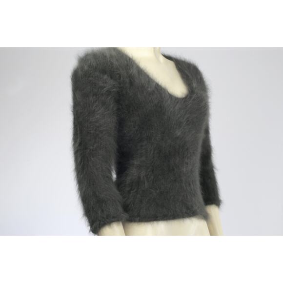 Vintage Express Soft Fuzzy Gray Angora Rabbit Hair 3/4 Sleeve Top Sweater Size S - Picture 3 of 11